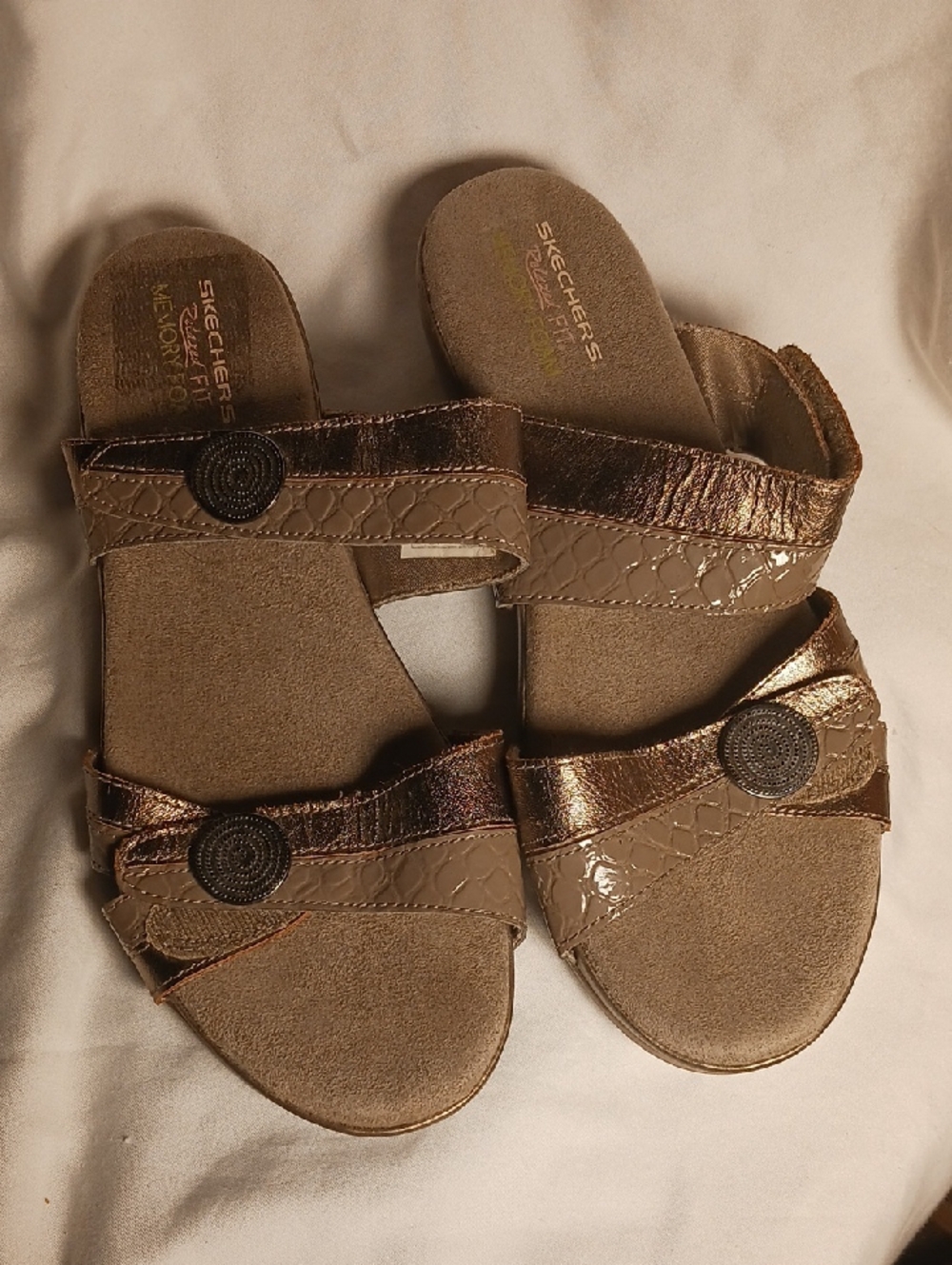 Skechers Hook and Loop Bronze and Taupe Sandals